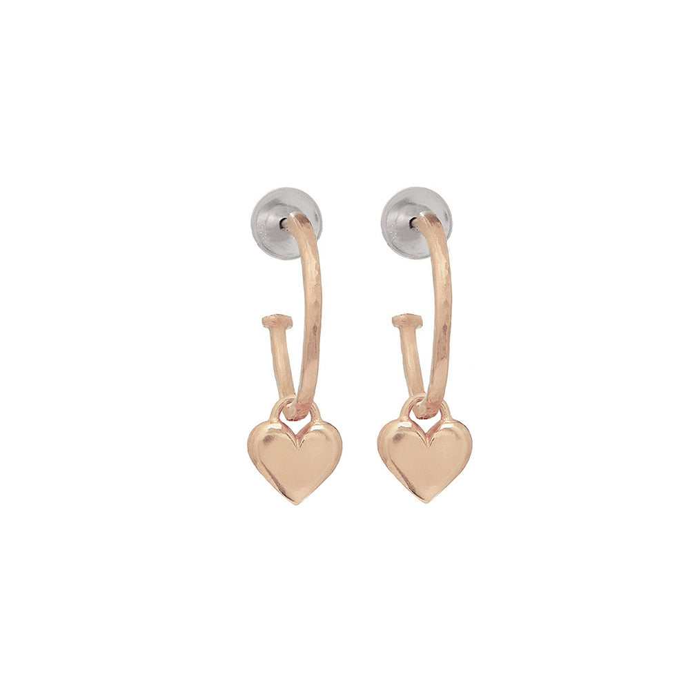 Small Rose Gold Hoop Earrings With Hearts