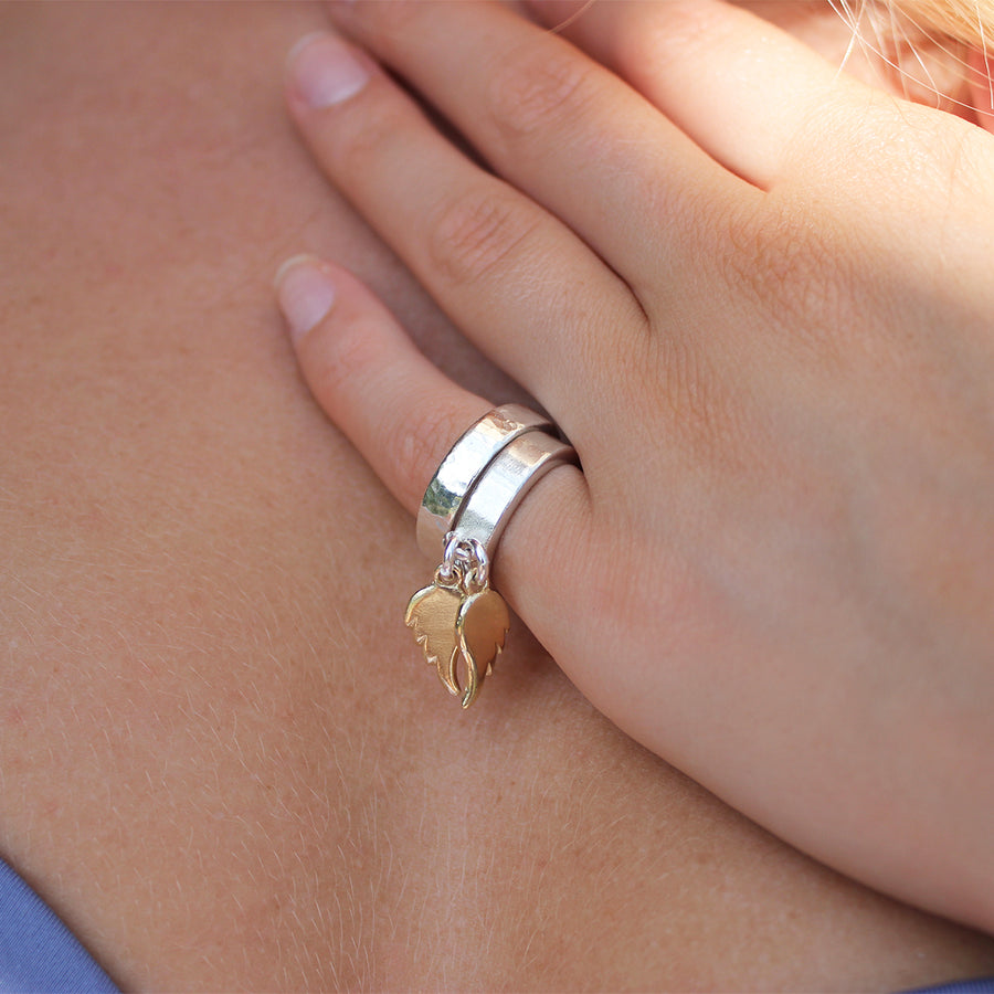 Stella Charm Ring With Gold Angel Wings