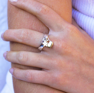 Stella Charm Ring With Gold Star And Silver Heart