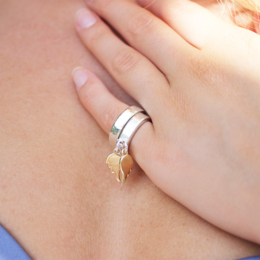 Stella Charm Ring With Rose Gold Angel Wings