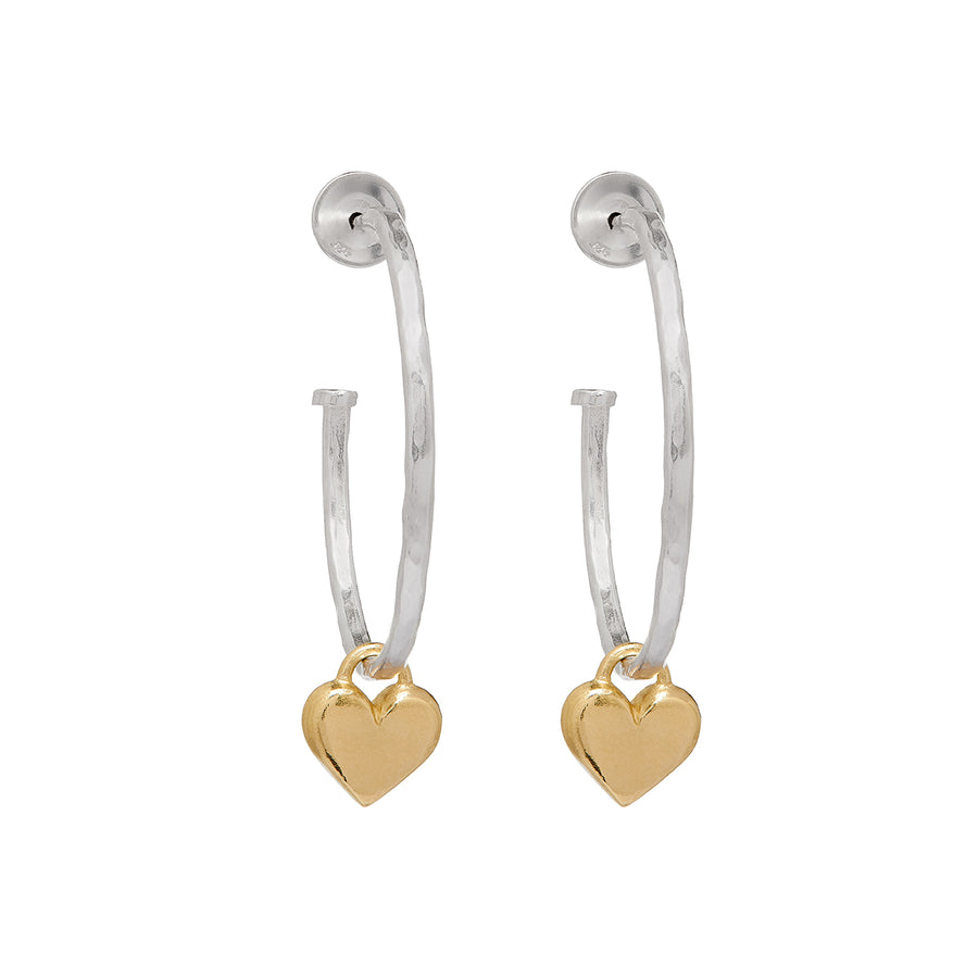Silver Hoop Earrings With Gold Hearts