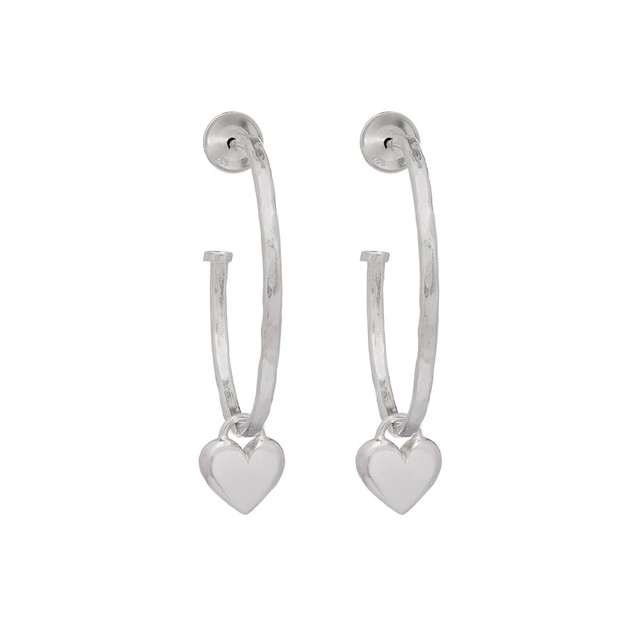 Silver Hoop Earrings With Silver Hearts
