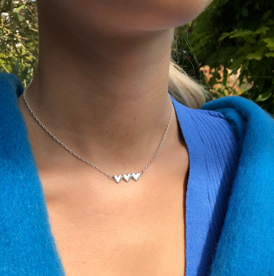 Silver Necklace With Three Hearts