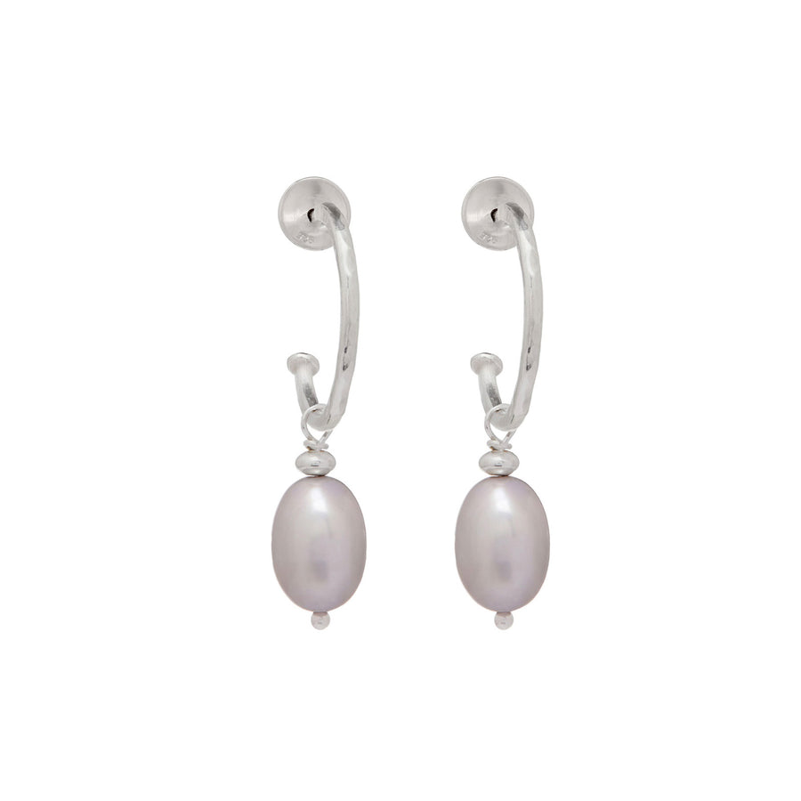 Silver Hoop Earring With Grey Freshwater Pearls