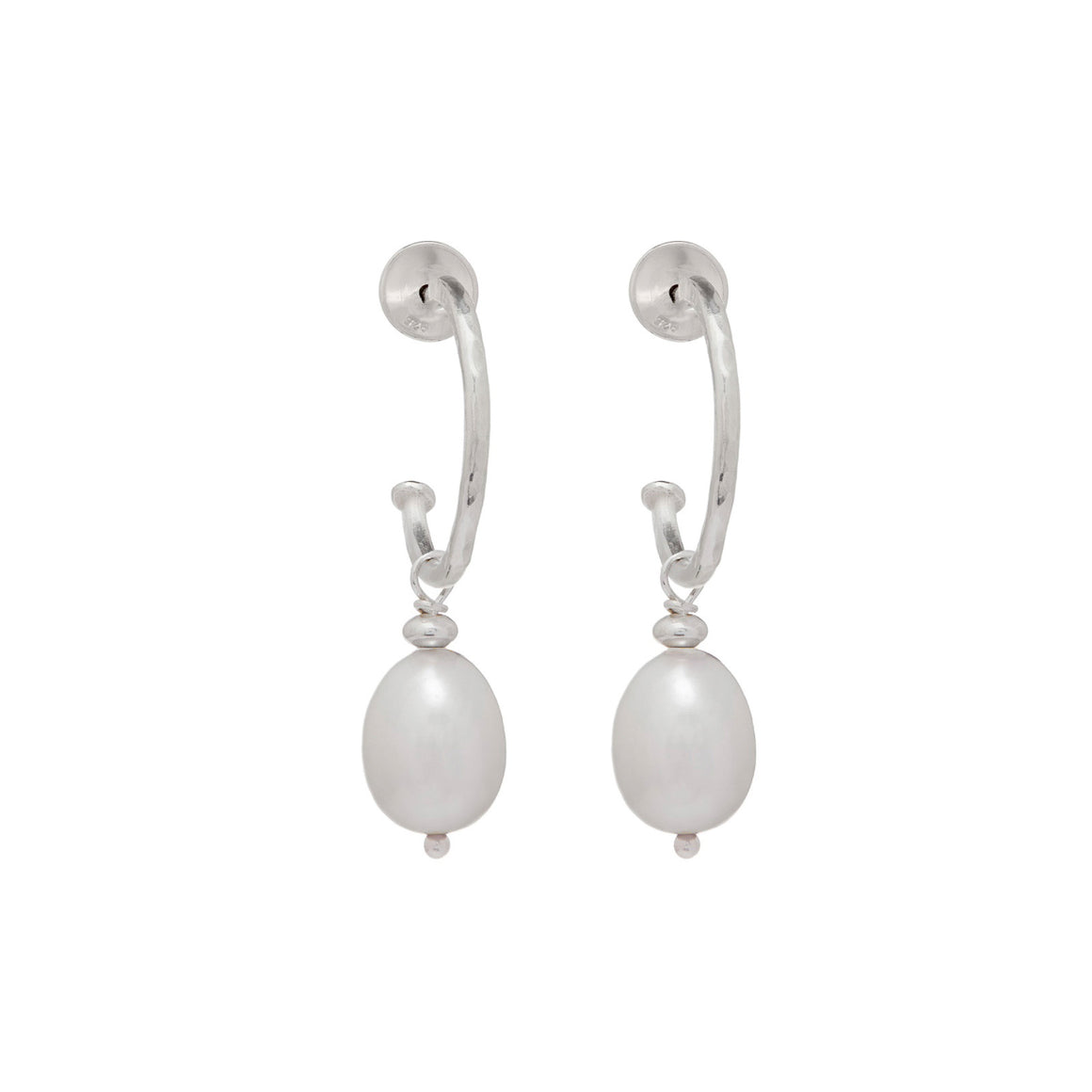 Silver Hoop Earring With White Freshwater Pearls