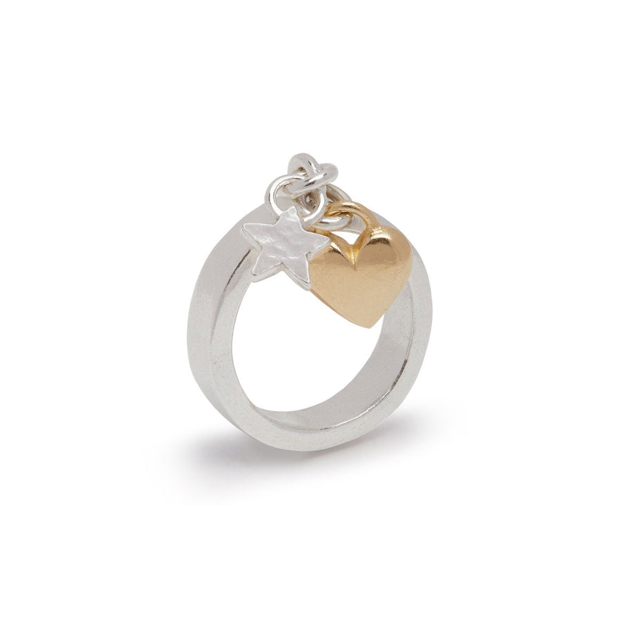 Stella Charm Ring With Gold Heart And Silver Star